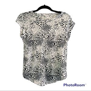 Joie Porcelain White Allover Animal Print Linen XS Top